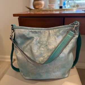 Rough & Tumble Metallic Teal Leather Shoulder Bag
